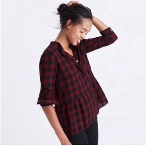 madewell Buffalo plaid peplum red top